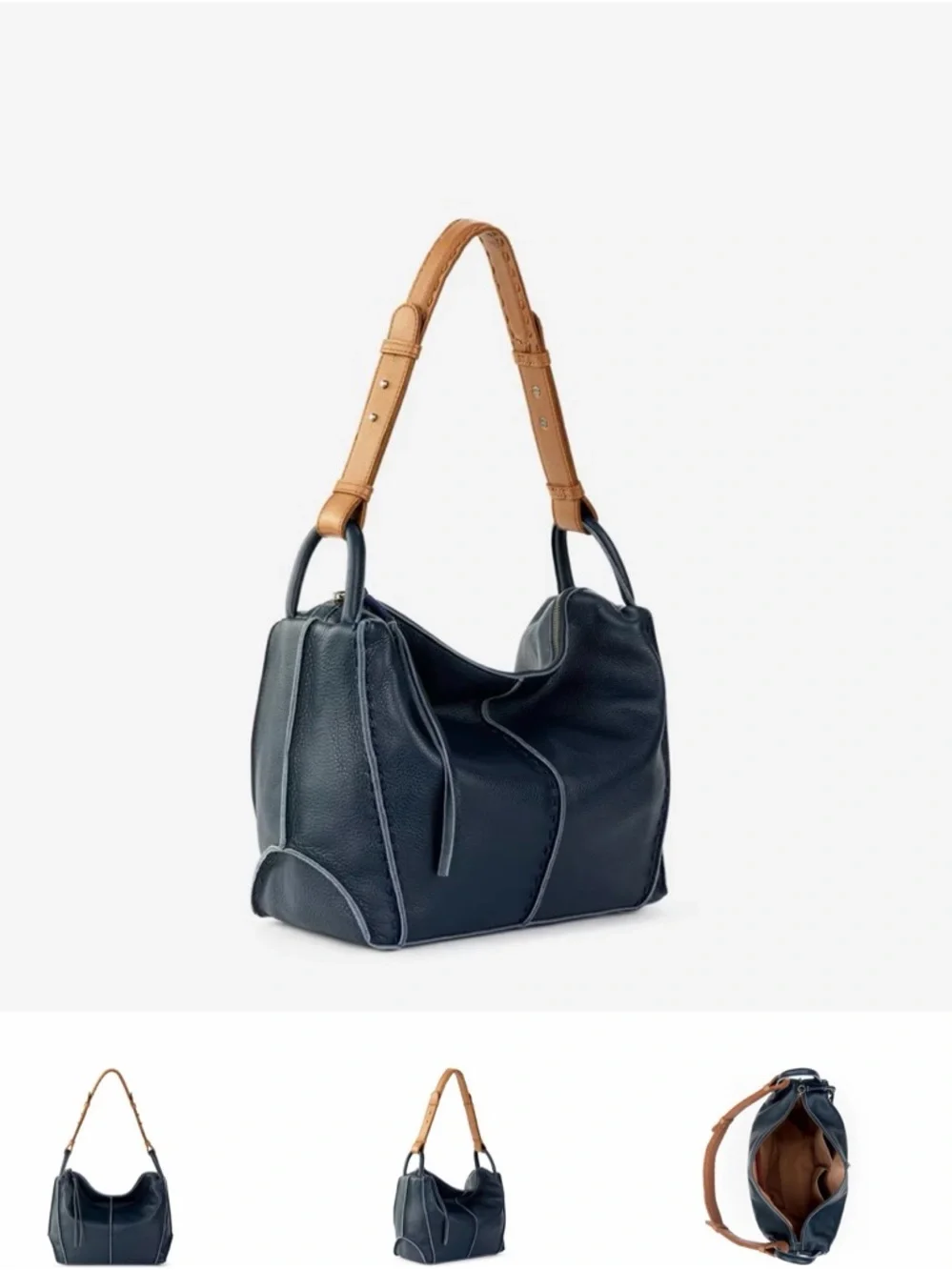 The Sak Navy Leather Hobo with Tan Strap - Picture 2 of 8